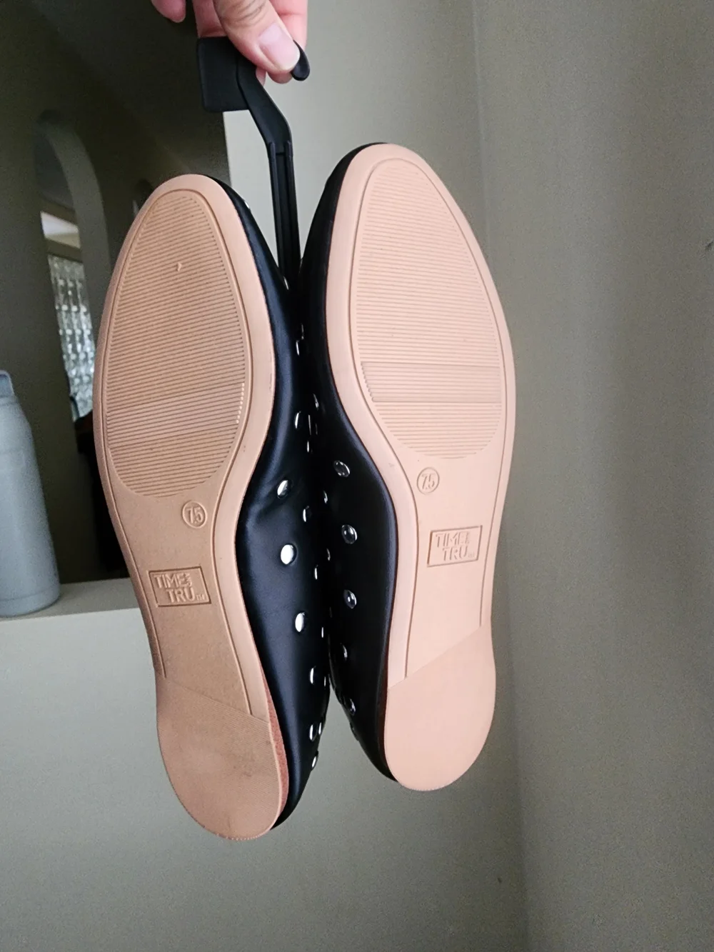 Black Slip-On Flats with Silver Eyelet Detail - Picture 3 of 3